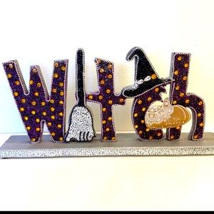 Beaded Witch Halloween decor sign